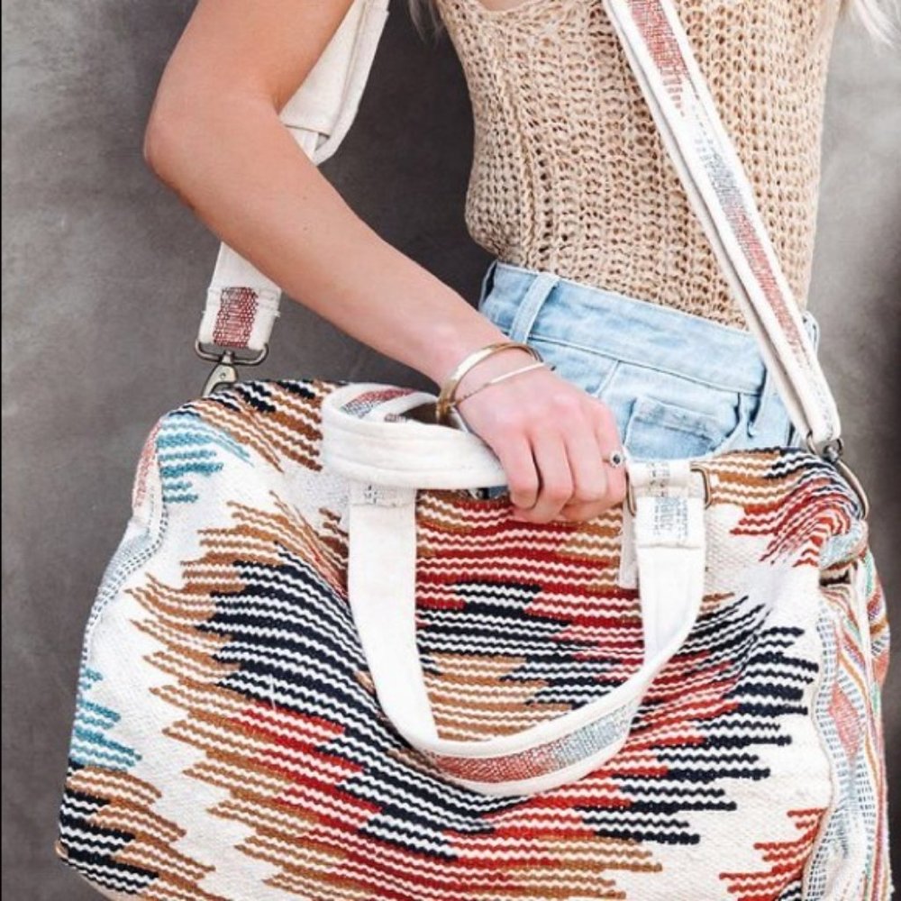 New Aztec Woven Tribal Boho Duffle Bag Weekender - Picture 4 of 7